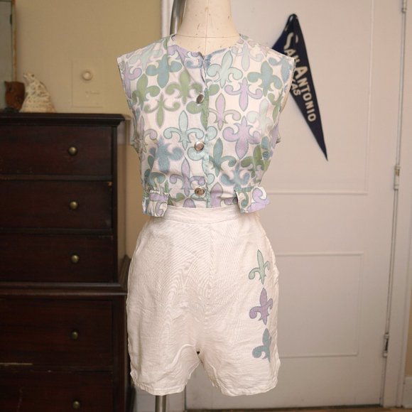 50s / 1950s 60s / 1960s Fleur de Lis Mint Lavender Coordinating Set - Picture 1 of 8